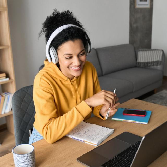 Woman on video call with councellor